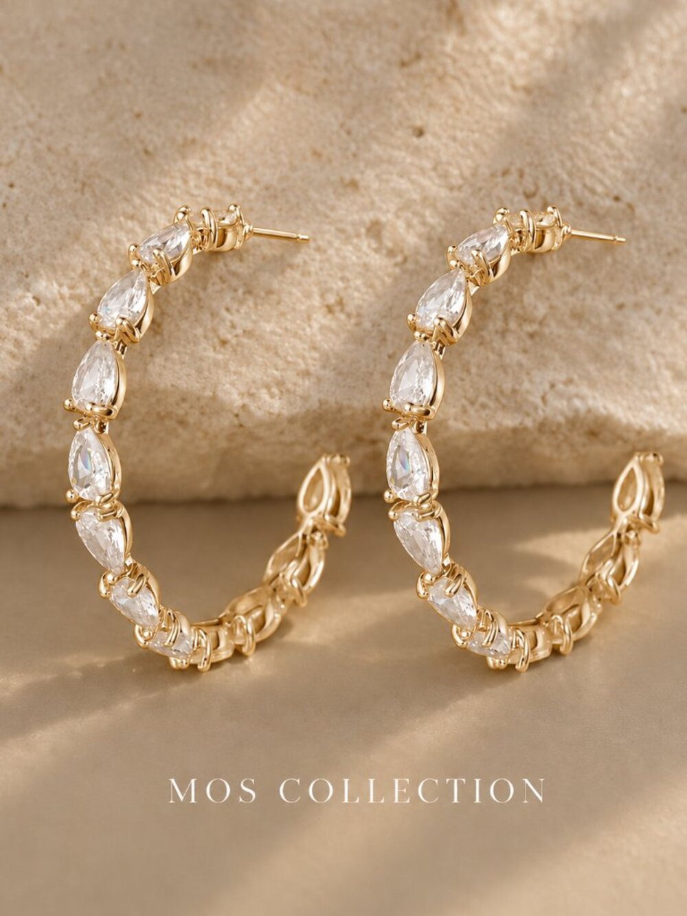 Pear Cut CZ Gold Hoop Statement Earrings MOS COLLECTION